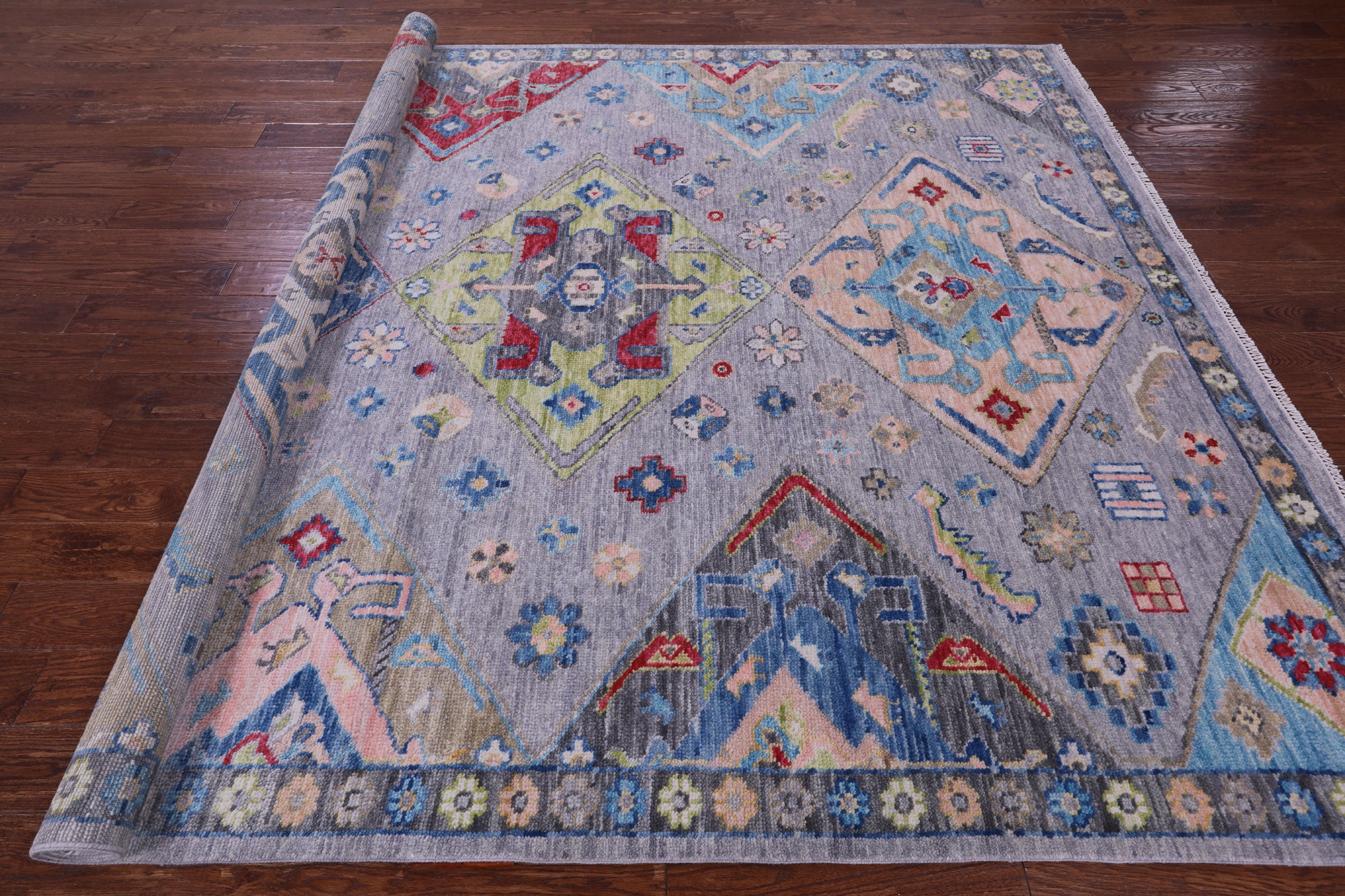 Grey Kazak Hand Knotted Wool Rug - 8' 1" X 9' 11" - Golden Nile