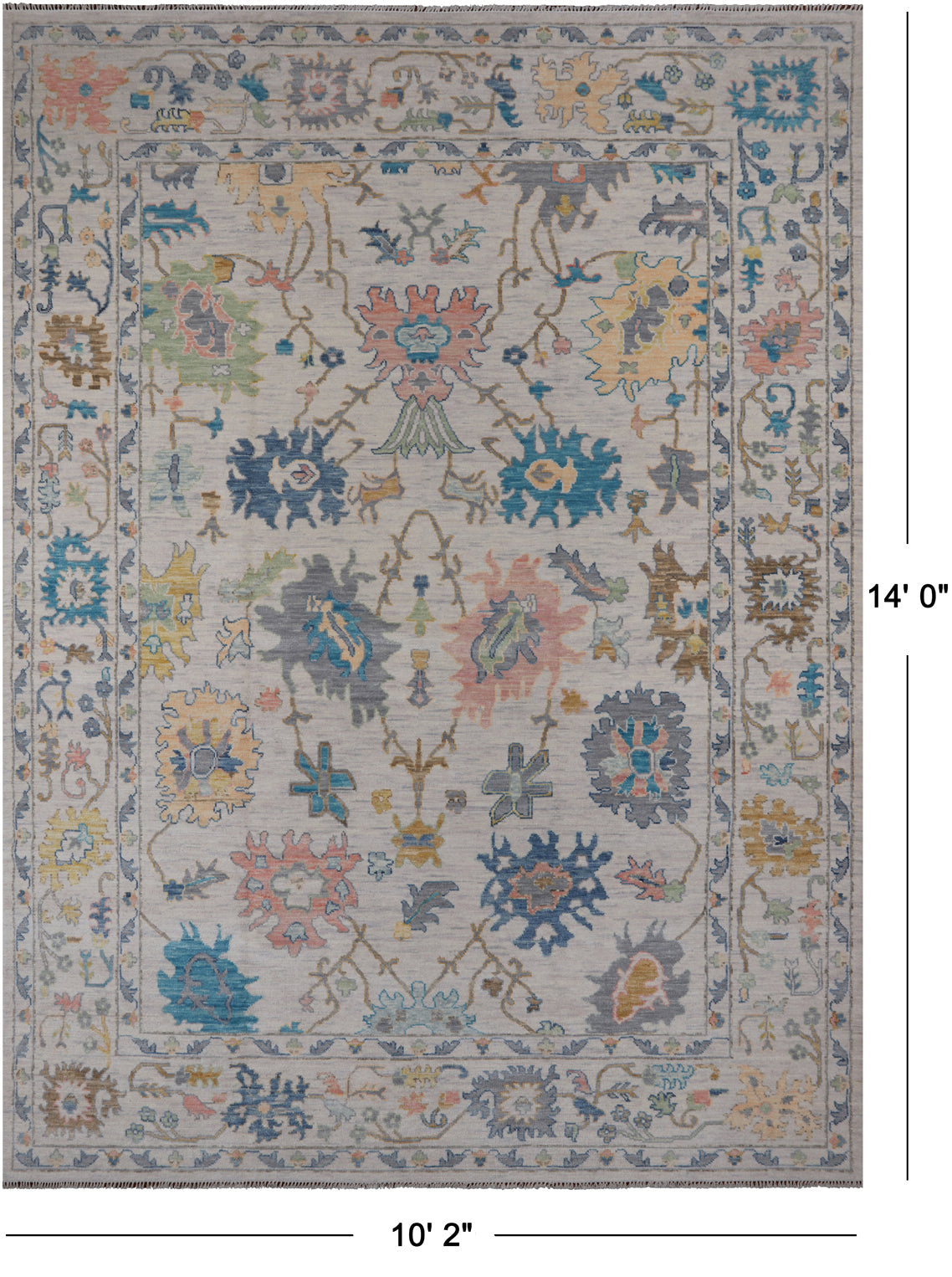 SUPER SALE Ivory Turkish Oushak Hand Knotted Wool Rug - 10' 2" X 14' 0"