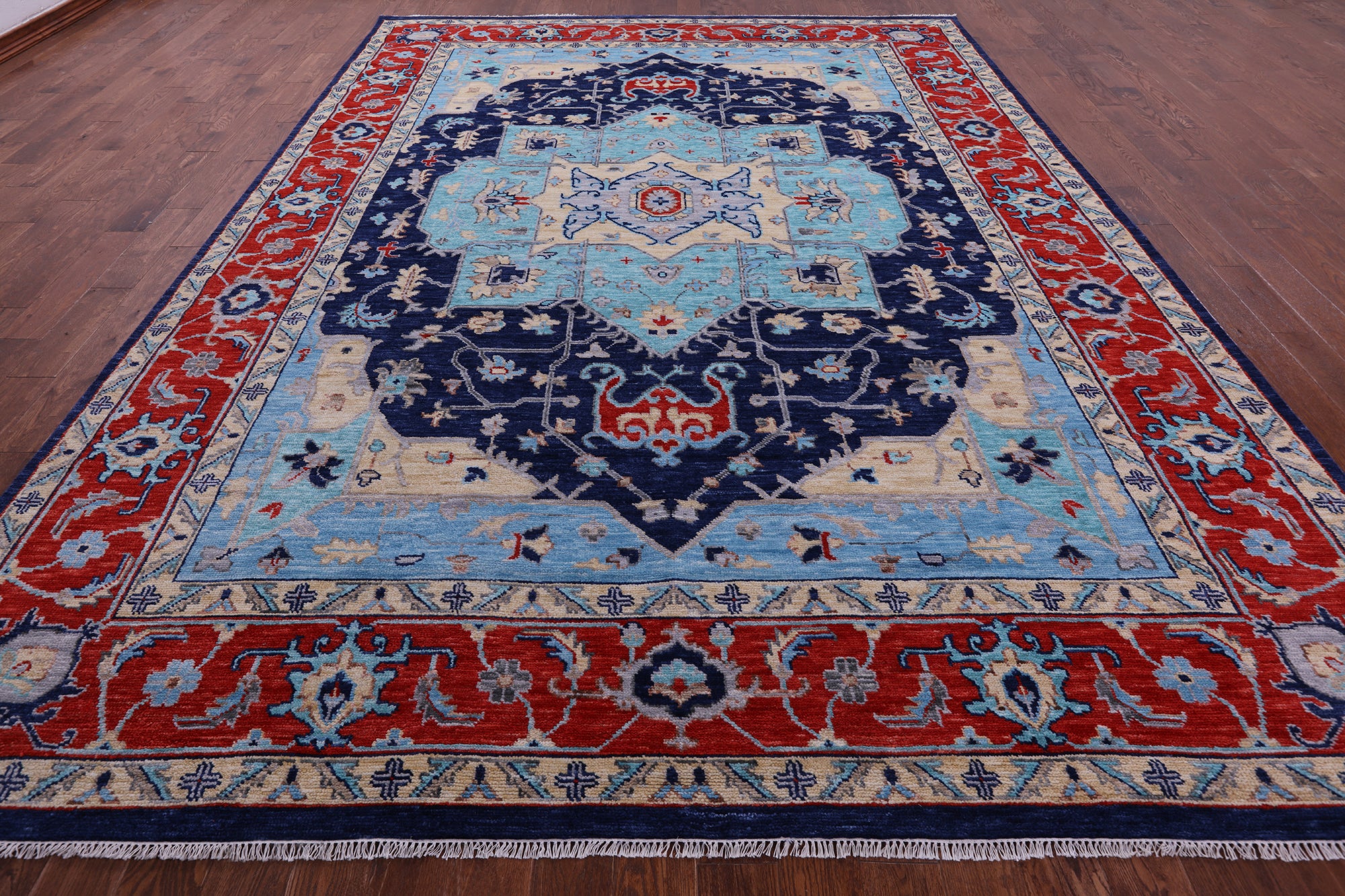 Blue Persian Fine Serapi Hand Knotted Wool Rug - 10' 1" X 13' 11" - Golden Nile