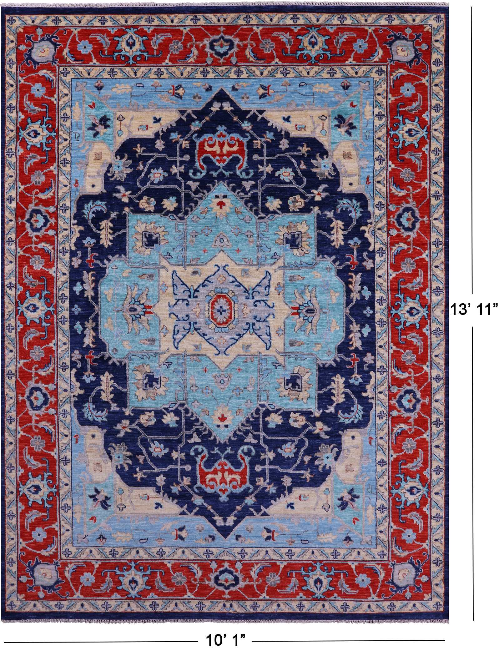Blue Persian Fine Serapi Hand Knotted Wool Rug - 10' 1" X 13' 11" - Golden Nile