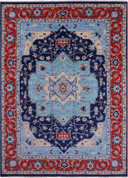Blue Persian Fine Serapi Hand Knotted Wool Rug - 10' 1" X 13' 11" - Golden Nile
