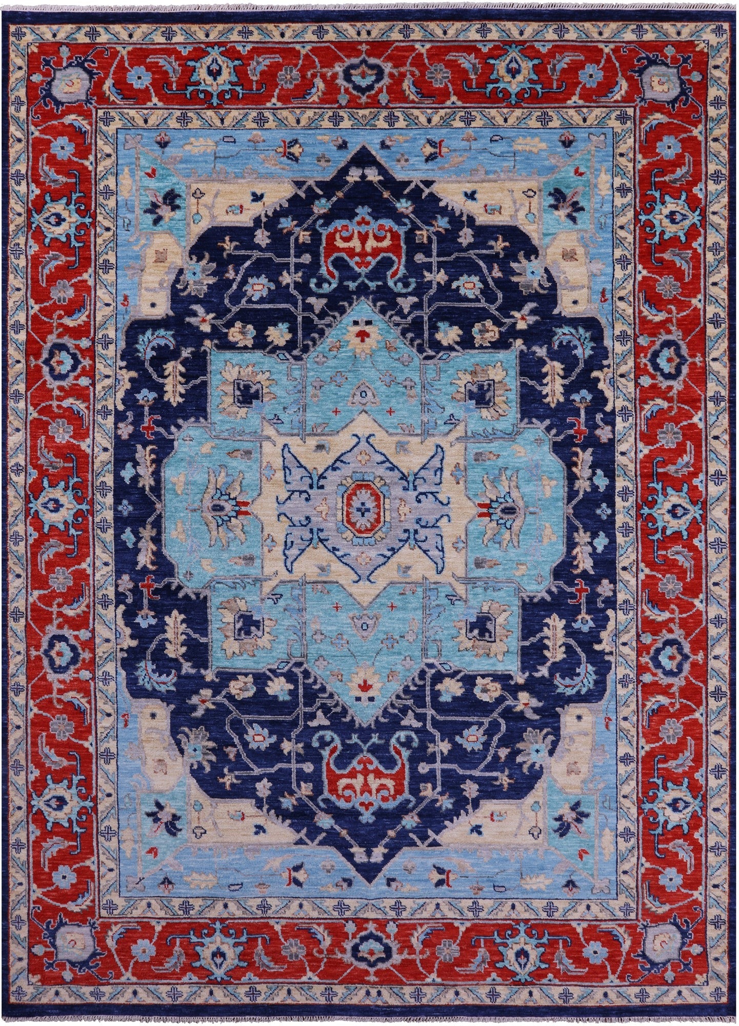 Blue Persian Fine Serapi Hand Knotted Wool Rug - 10' 1" X 13' 11" - Golden Nile