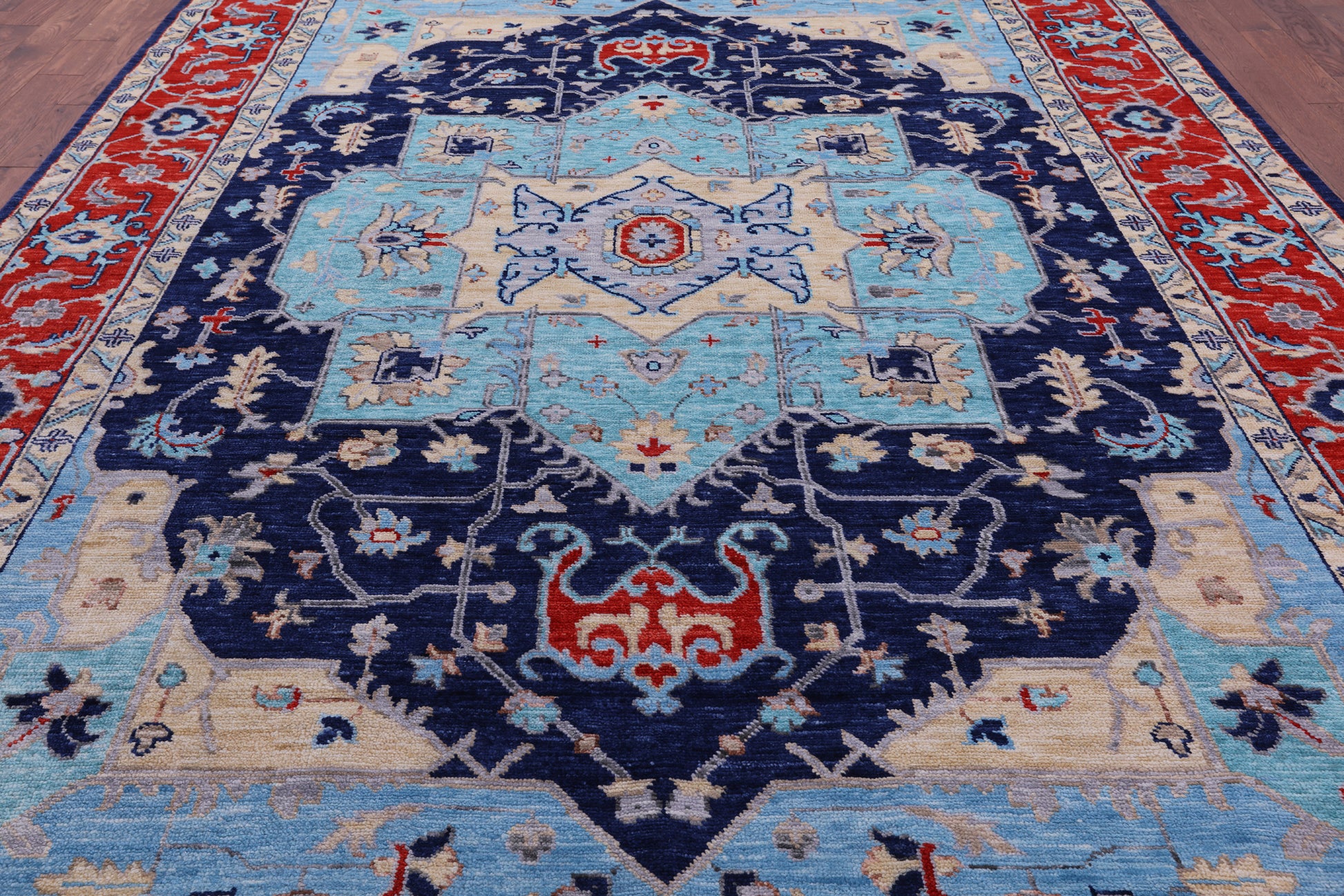 Blue Persian Fine Serapi Hand Knotted Wool Rug - 10' 1" X 13' 11" - Golden Nile