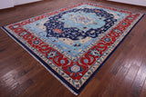 Blue Persian Fine Serapi Hand Knotted Wool Rug - 10' 1" X 13' 11" - Golden Nile