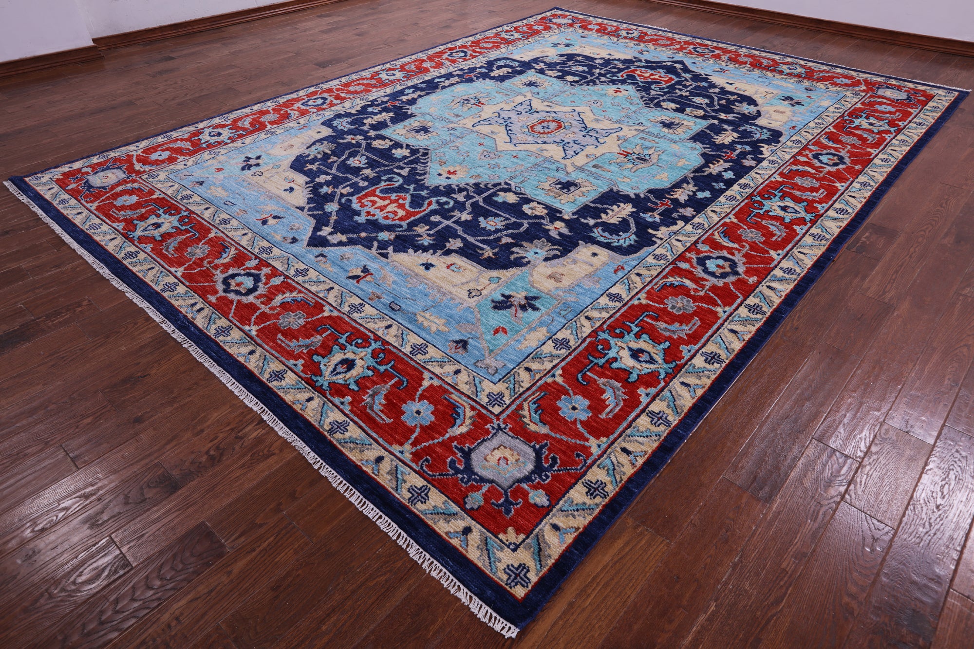 Blue Persian Fine Serapi Hand Knotted Wool Rug - 10' 1" X 13' 11" - Golden Nile