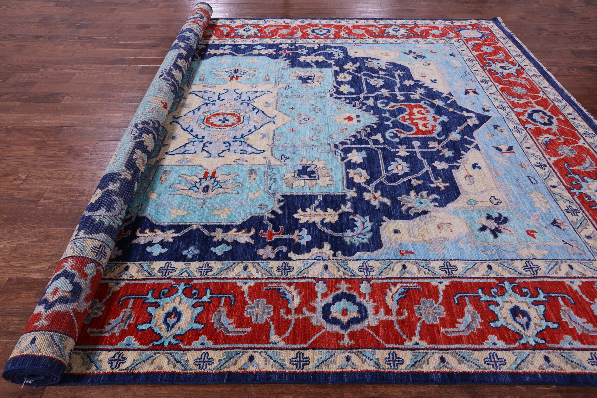Blue Persian Fine Serapi Hand Knotted Wool Rug - 10' 1" X 13' 11" - Golden Nile