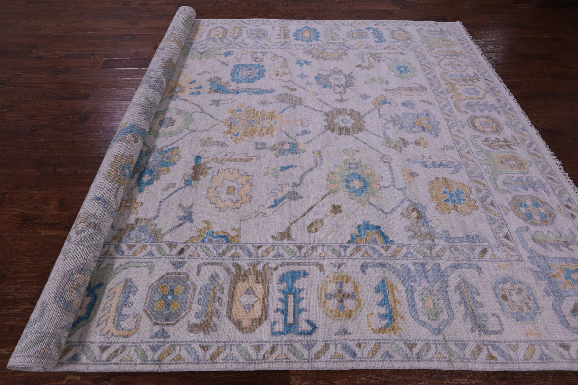 Grey Turkish Oushak Hand Knotted Wool Rug - 9' 0" X 12' 4" - Golden Nile