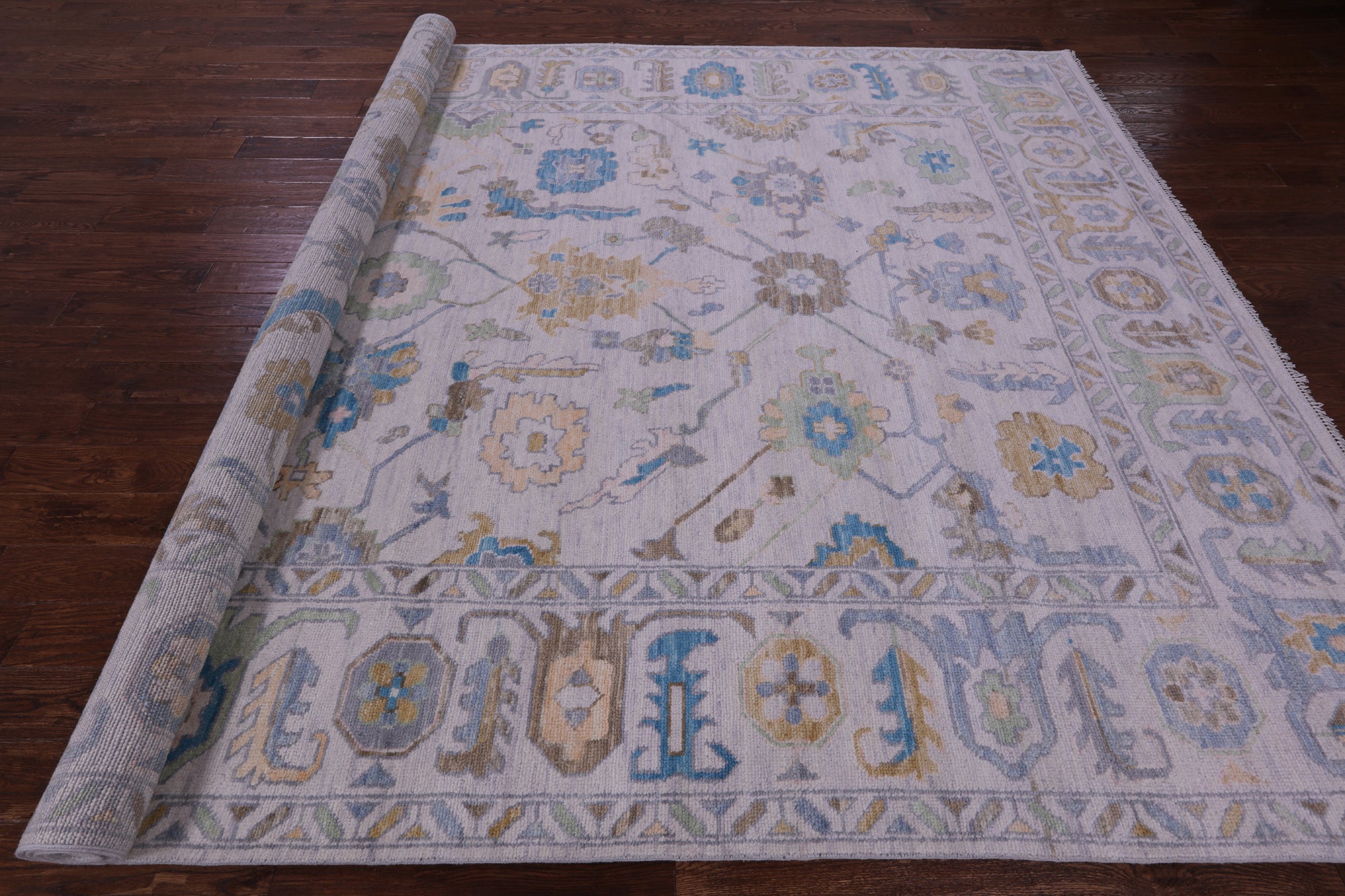 Grey Turkish Oushak Hand Knotted Wool Rug - 9' 0" X 12' 4" - Golden Nile
