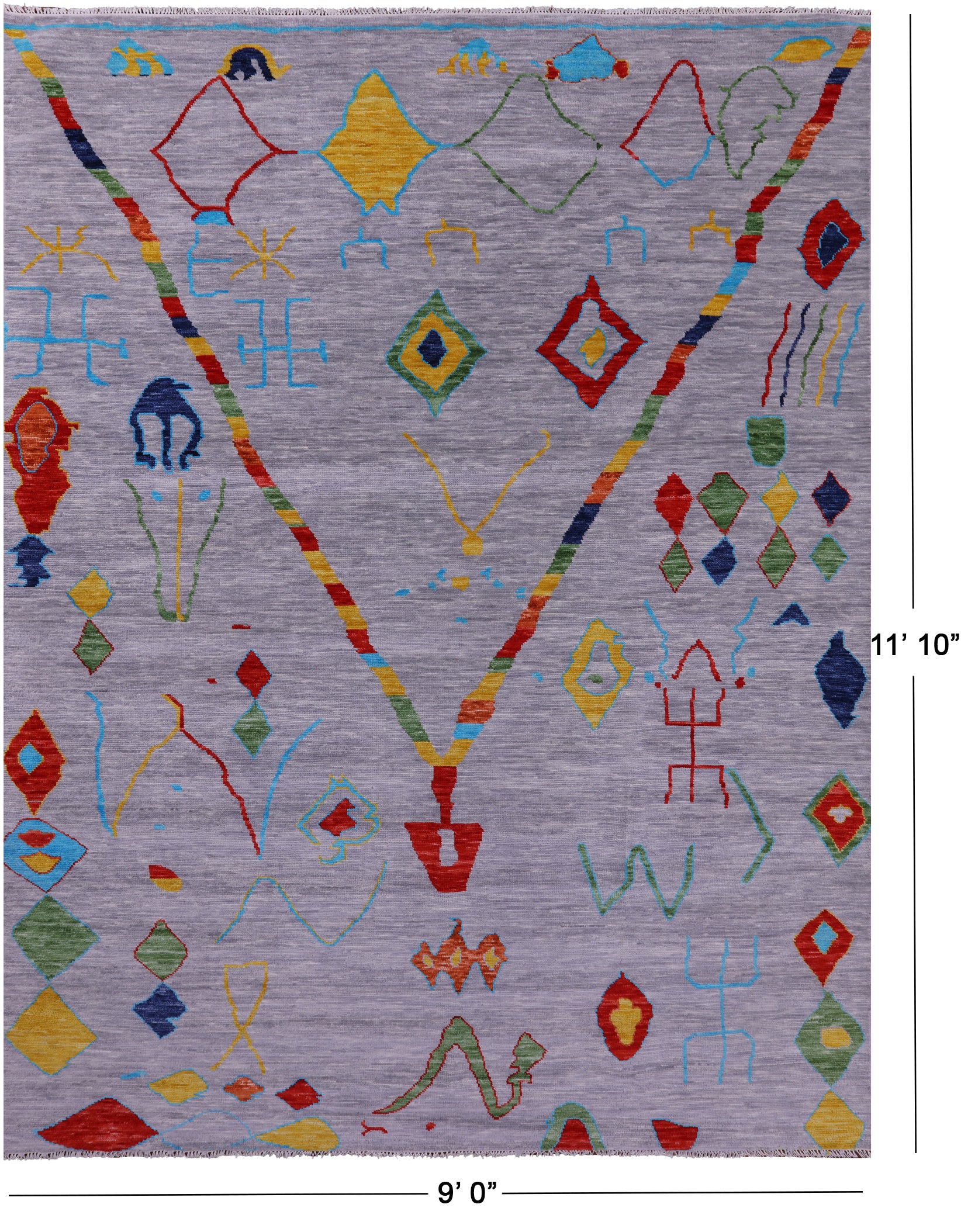 Grey Tribal Moroccan Hand Knotted Wool Rug - 9' 0" X 11' 10" - Golden Nile