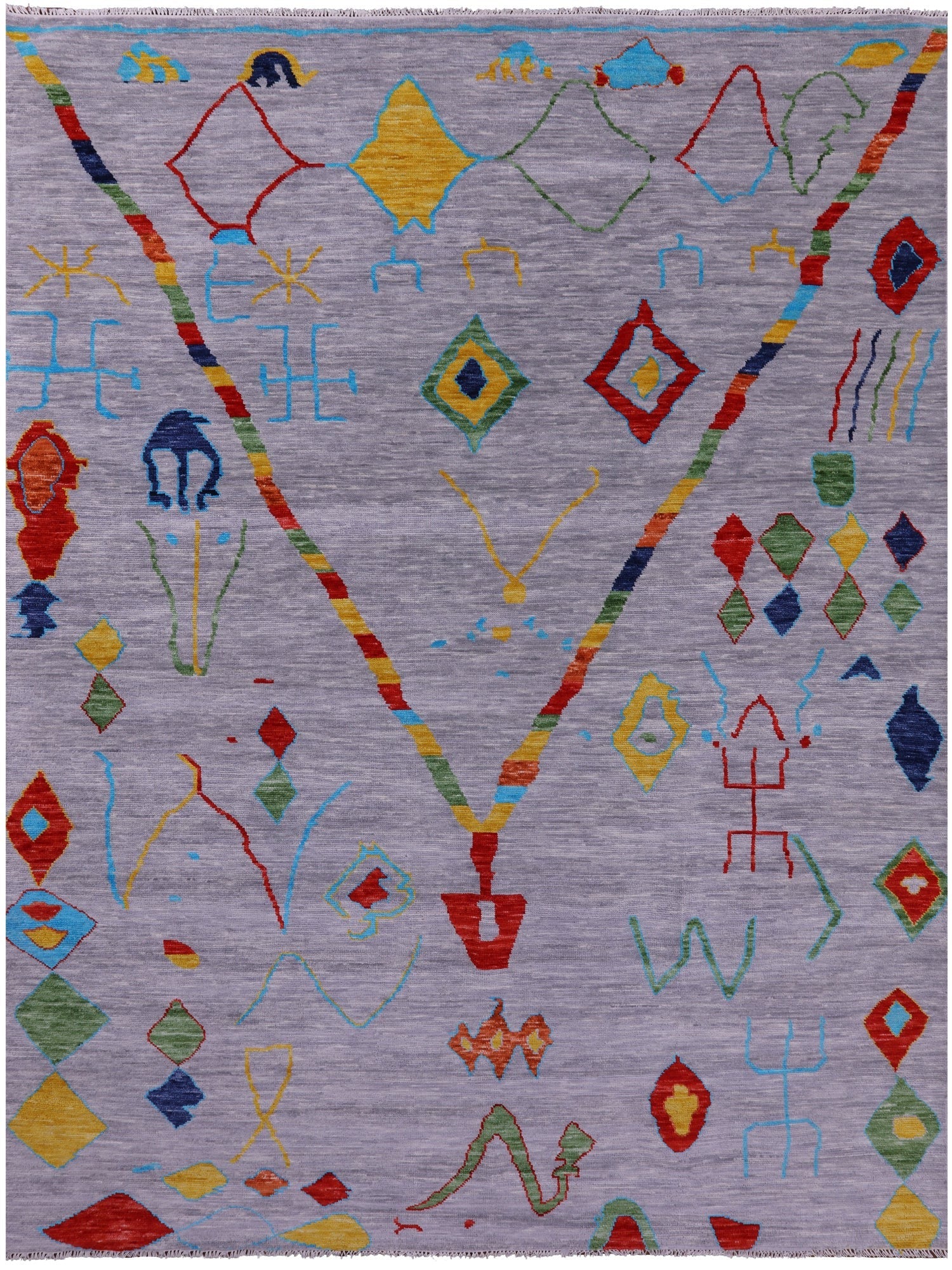 Grey Tribal Moroccan Hand Knotted Wool Rug - 9' 0" X 11' 10" - Golden Nile