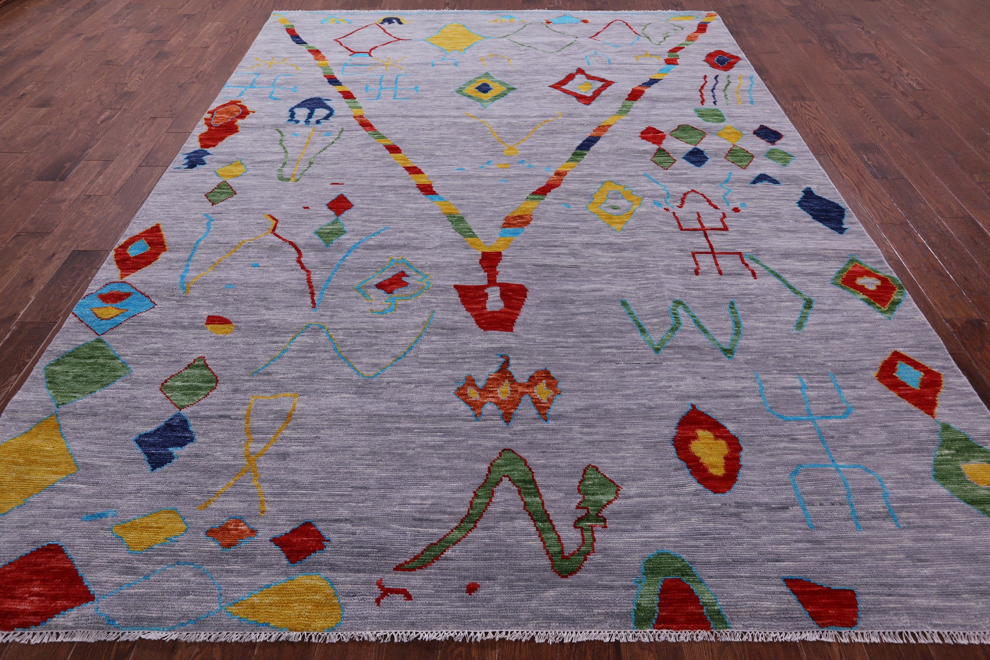 Grey Tribal Moroccan Hand Knotted Wool Rug - 9' 0" X 11' 10" - Golden Nile