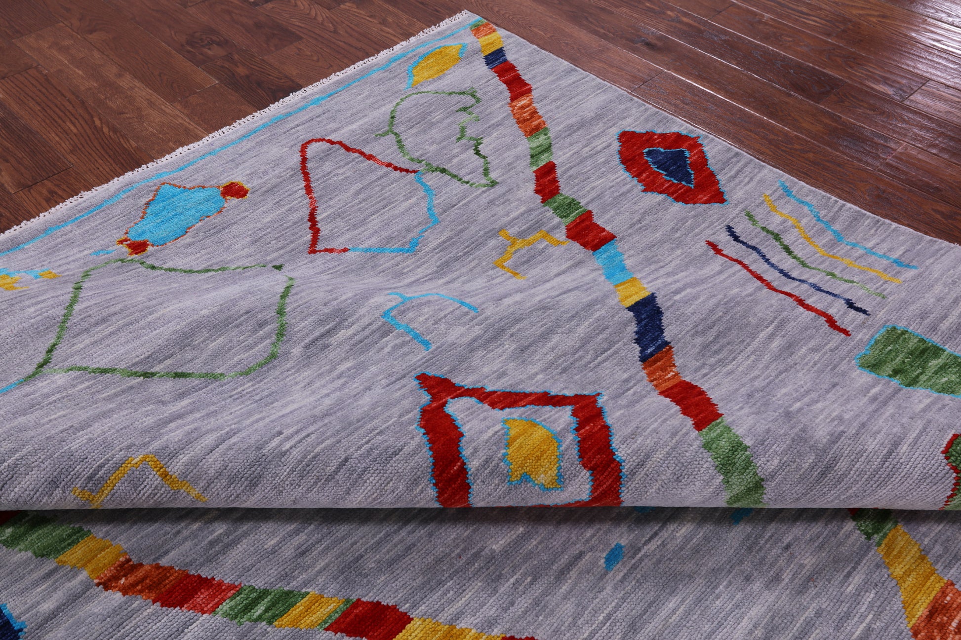 Grey Tribal Moroccan Hand Knotted Wool Rug - 9' 0" X 11' 10" - Golden Nile