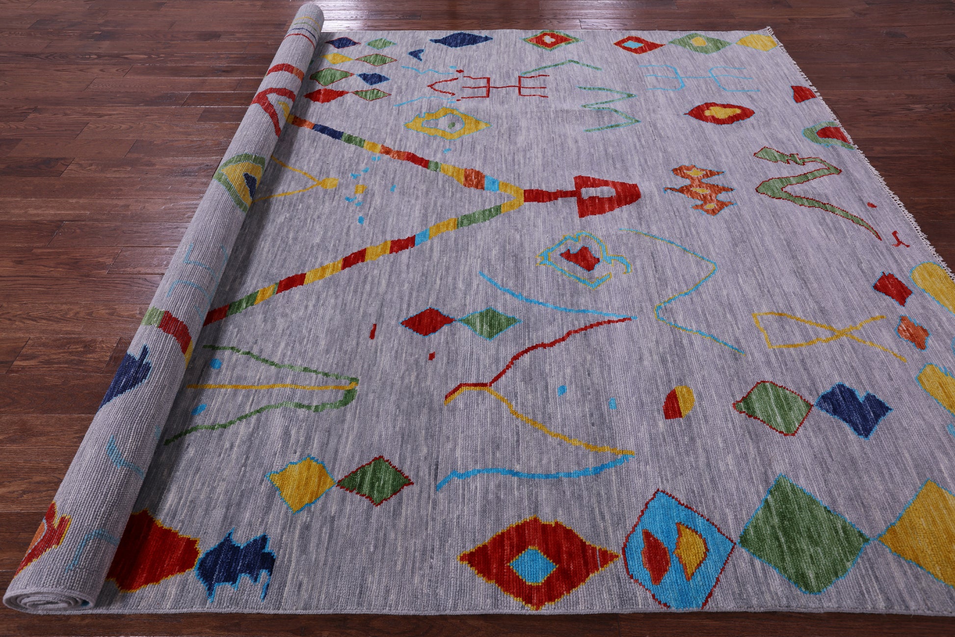 Grey Tribal Moroccan Hand Knotted Wool Rug - 9' 0" X 11' 10" - Golden Nile