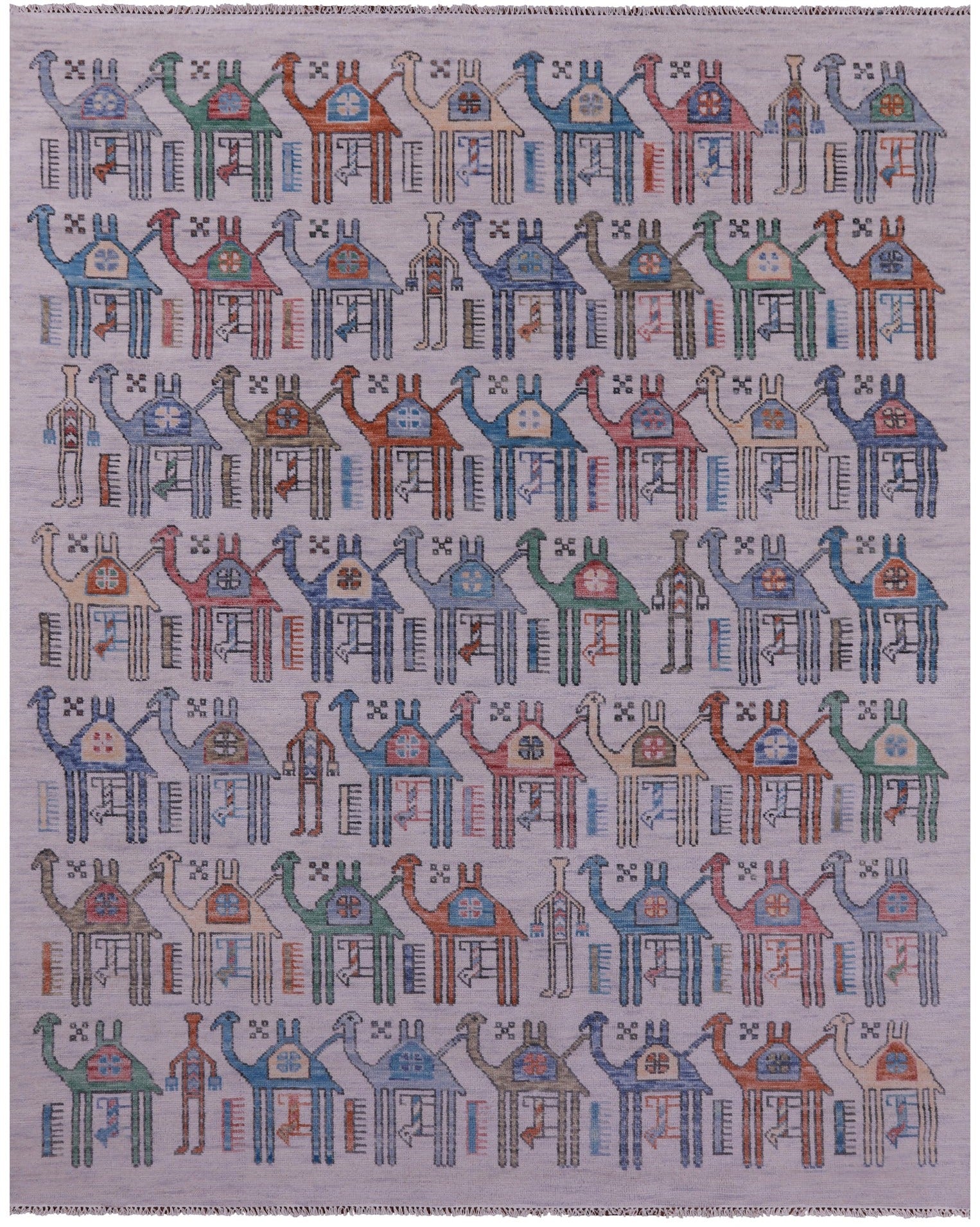 Ivory Tribal Moroccan Hand Knotted Wool Rug - 7' 11" X 10' 2" - Golden Nile