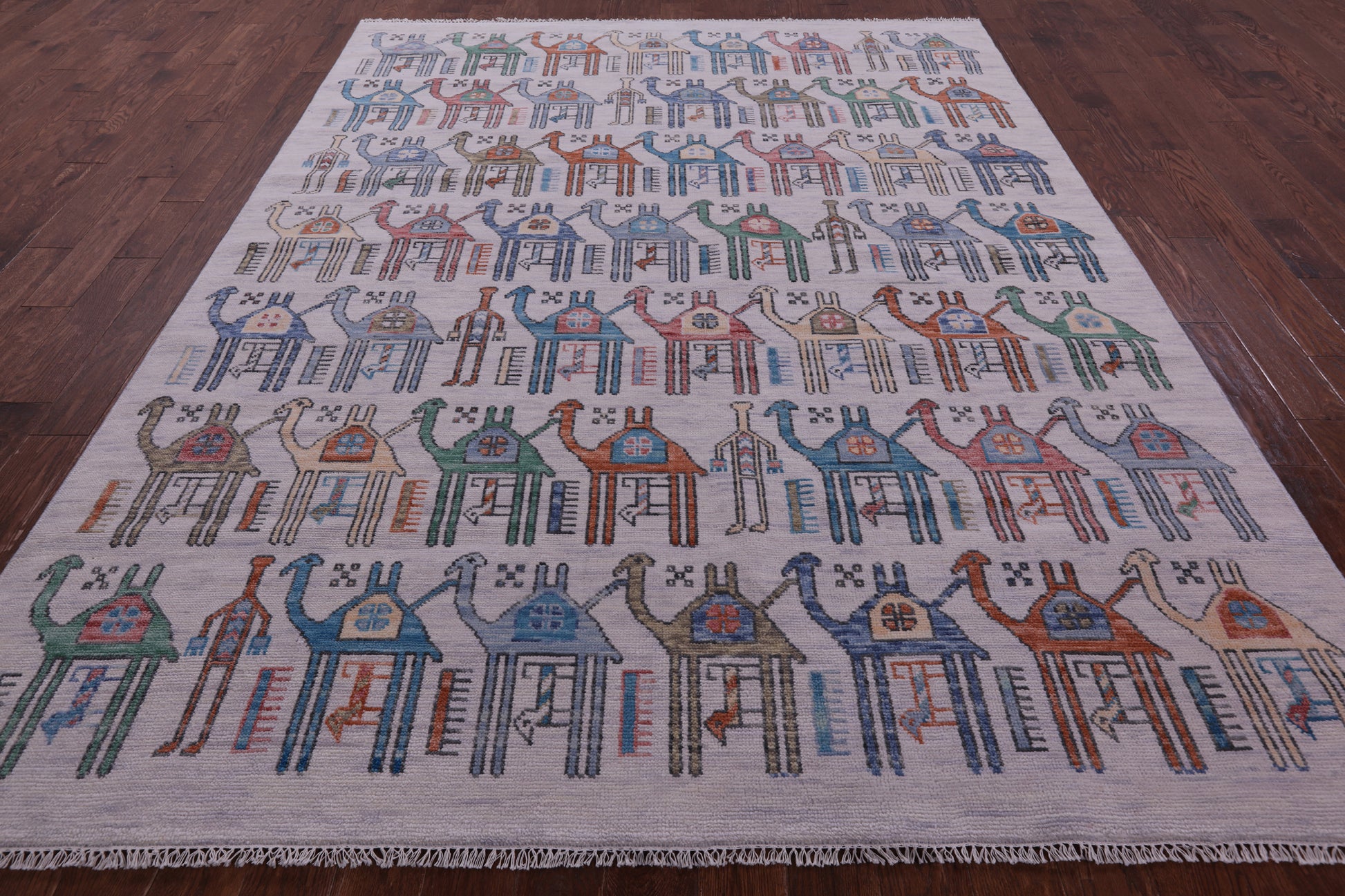 Ivory Tribal Moroccan Hand Knotted Wool Rug - 7' 11" X 10' 2" - Golden Nile