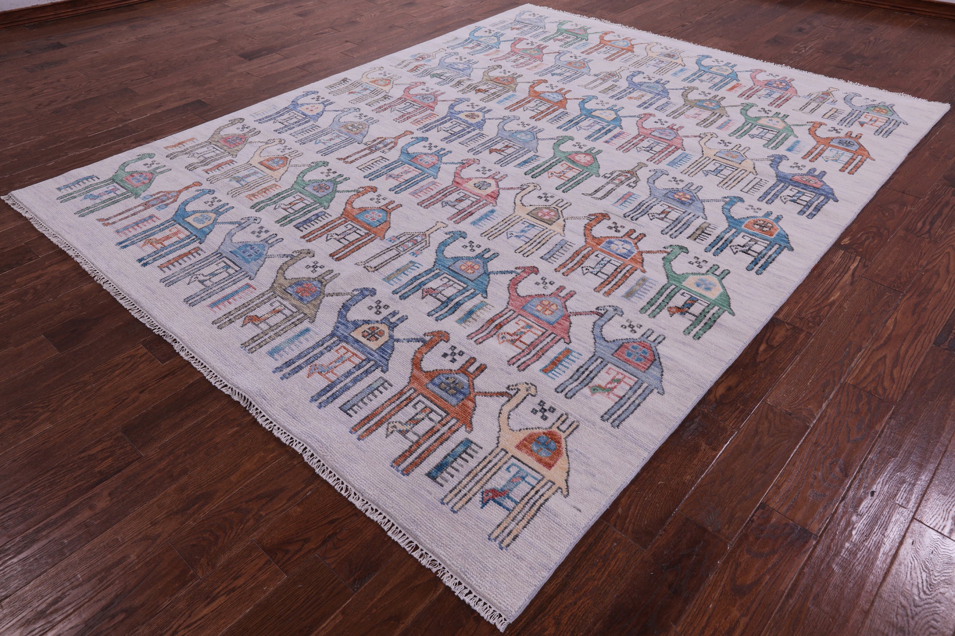 Ivory Tribal Moroccan Hand Knotted Wool Rug - 7' 11" X 10' 2" - Golden Nile