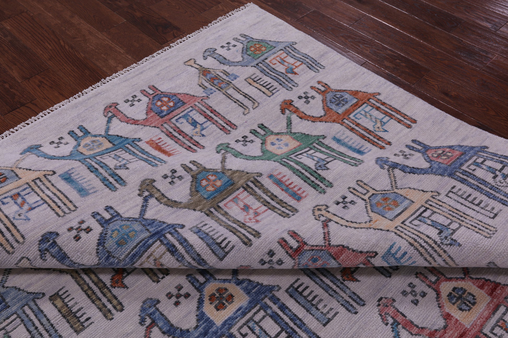 Ivory Tribal Moroccan Hand Knotted Wool Rug - 7' 11" X 10' 2" - Golden Nile