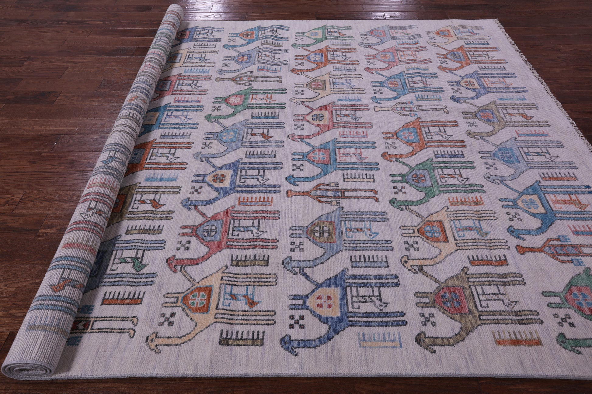 Ivory Tribal Moroccan Hand Knotted Wool Rug - 7' 11" X 10' 2" - Golden Nile