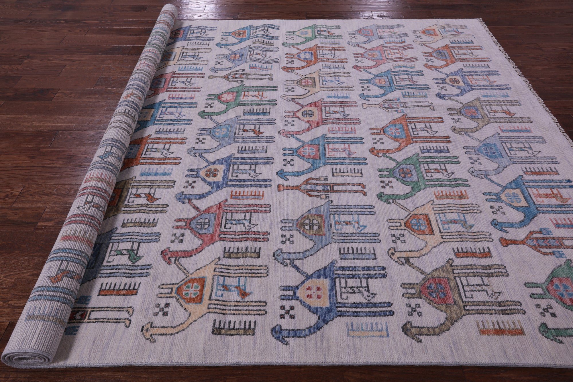 Ivory Tribal Moroccan Hand Knotted Wool Rug - 7' 11" X 10' 2" - Golden Nile