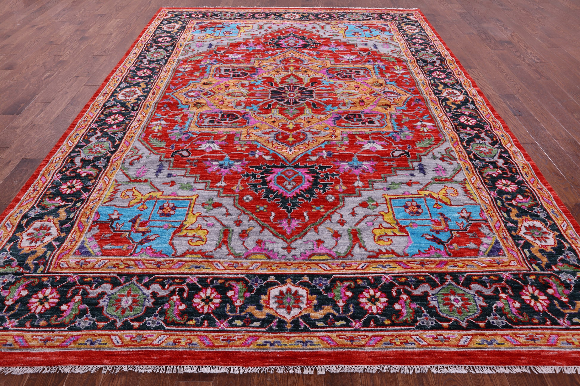 Red Persian Fine Serapi Hand Knotted Wool Rug - 9' 3" X 12' 0" - Golden Nile