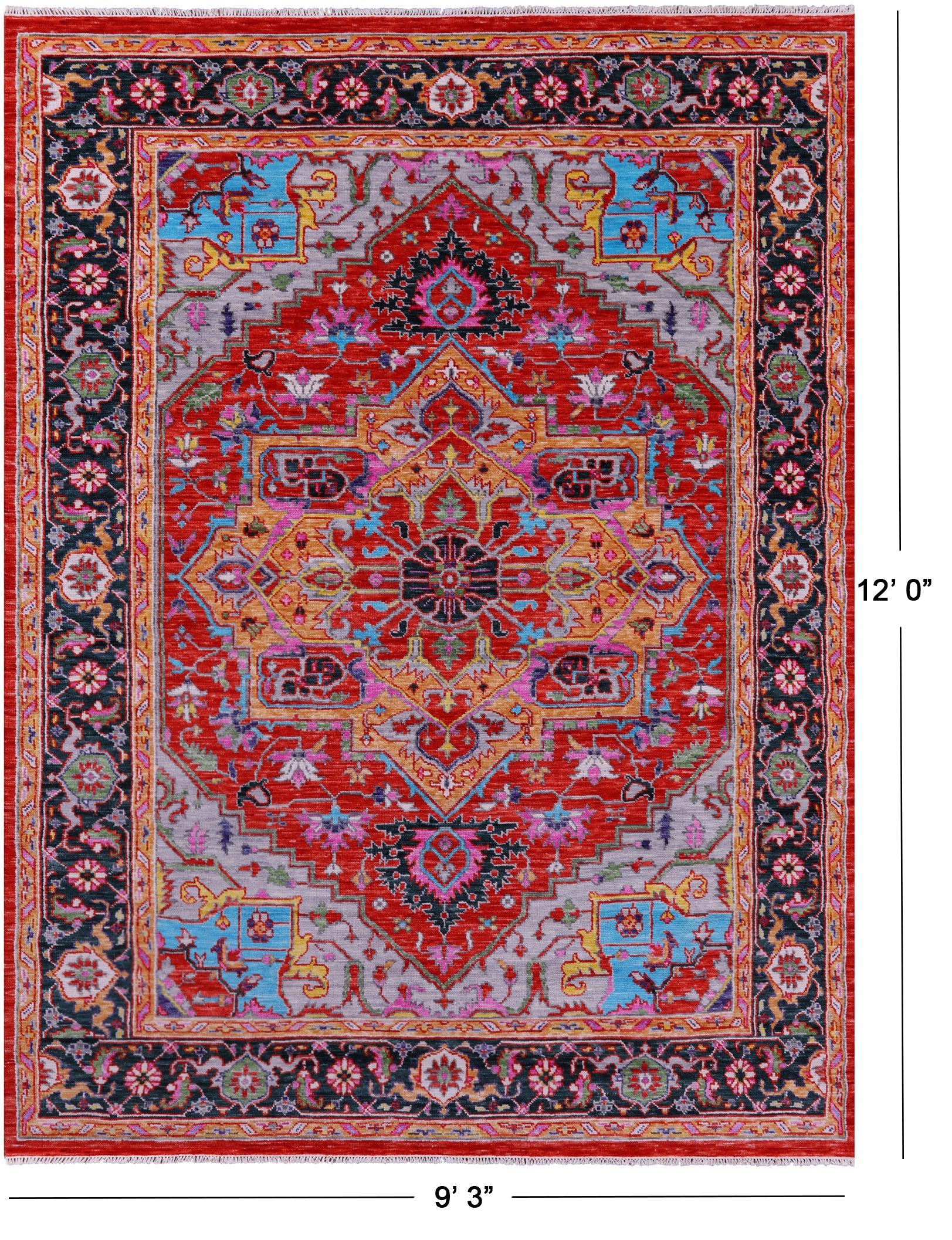 Red Persian Fine Serapi Hand Knotted Wool Rug - 9' 3" X 12' 0" - Golden Nile