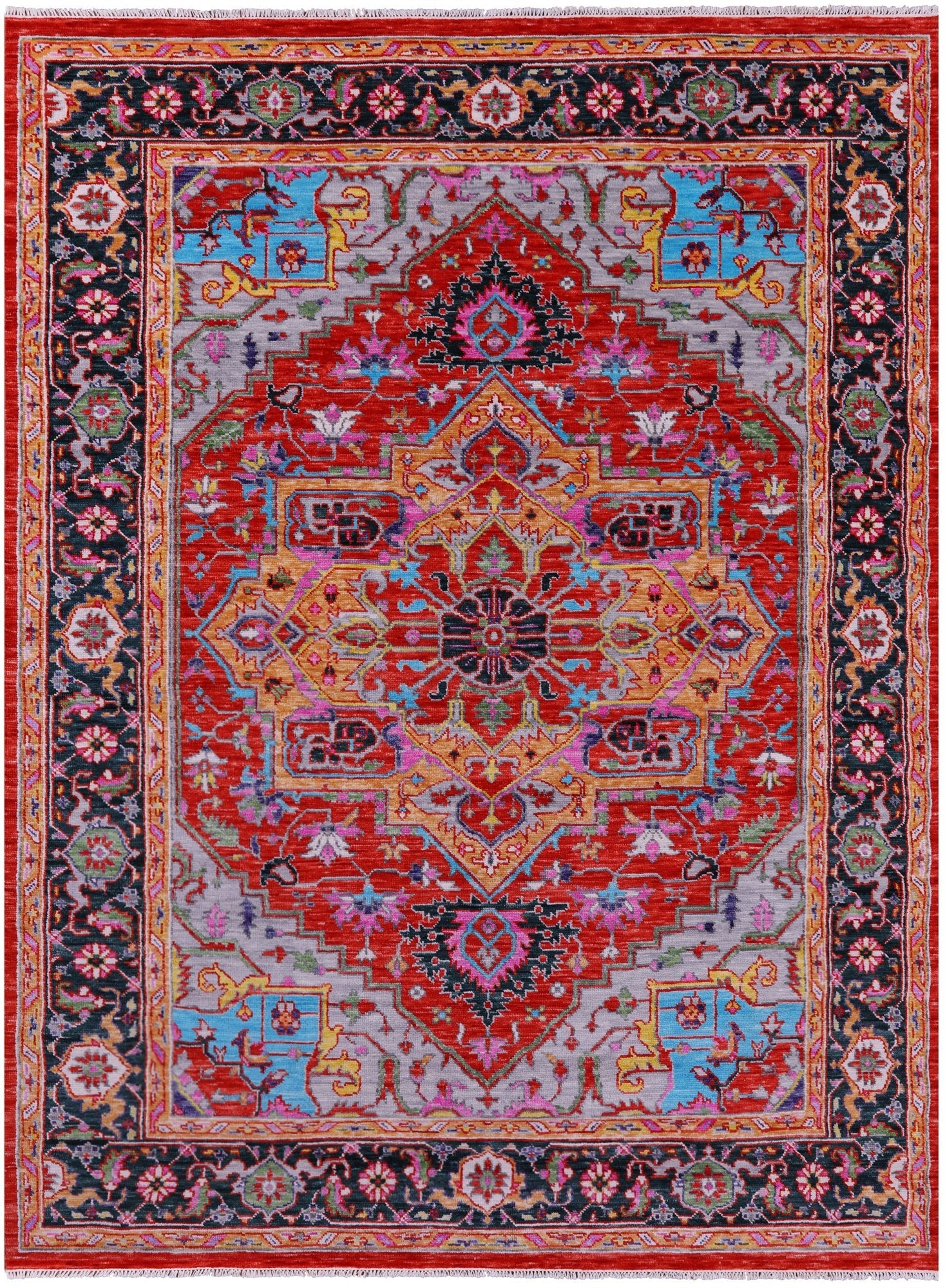 Red Persian Fine Serapi Hand Knotted Wool Rug - 9' 3" X 12' 0" - Golden Nile