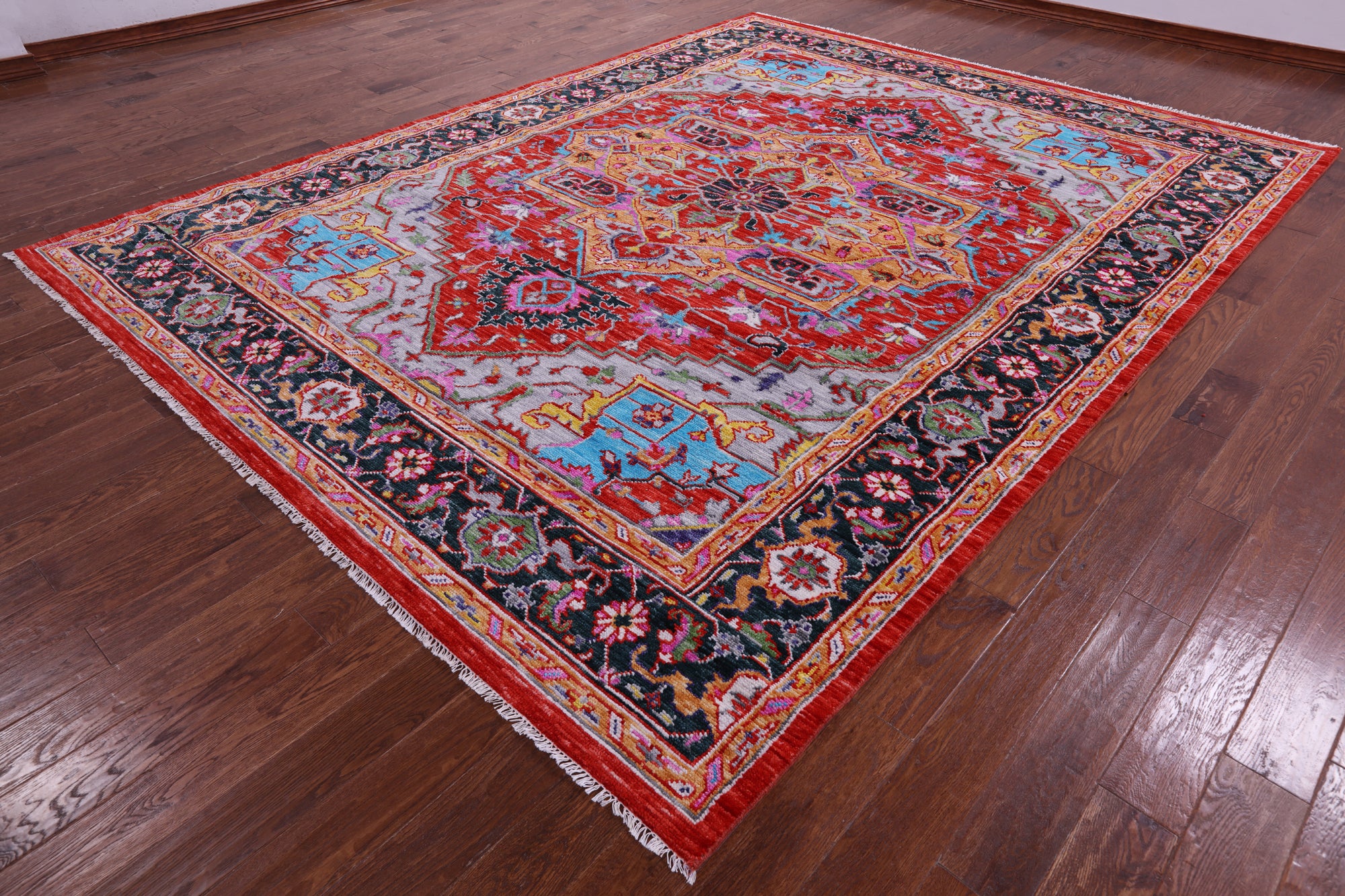 Red Persian Fine Serapi Hand Knotted Wool Rug - 9' 3" X 12' 0" - Golden Nile
