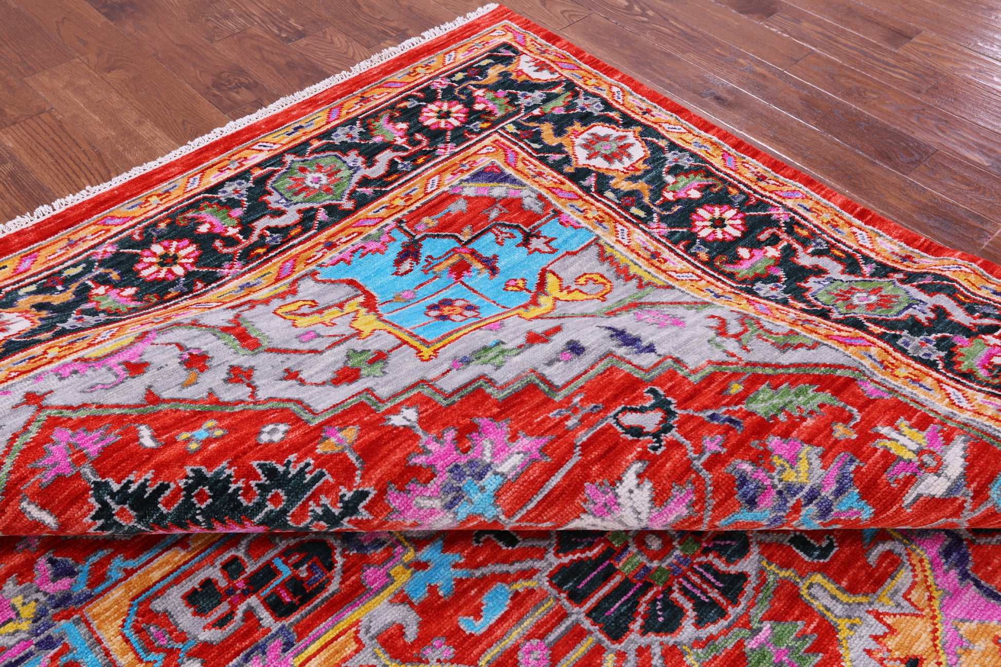 Red Persian Fine Serapi Hand Knotted Wool Rug - 9' 3" X 12' 0" - Golden Nile