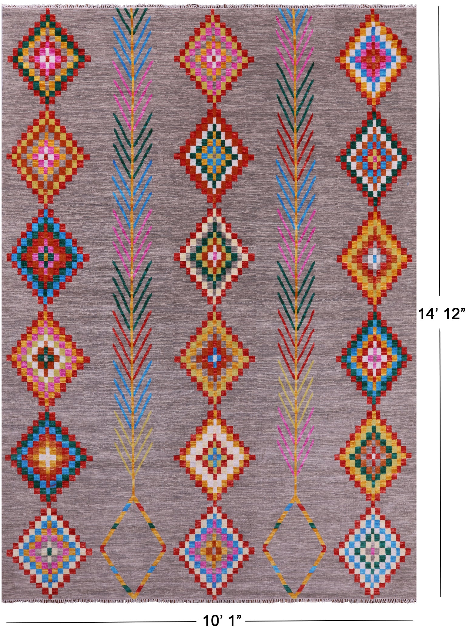 Grey Tribal Moroccan Hand Knotted Wool Rug - 10' 1" X 14' 2" - Golden Nile