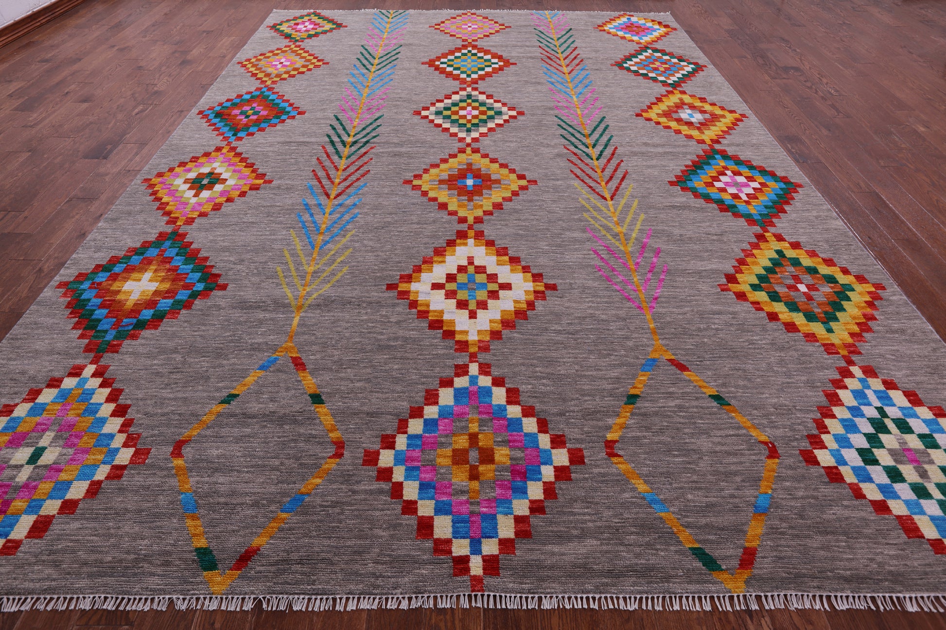 Grey Tribal Moroccan Hand Knotted Wool Rug - 10' 1" X 14' 2" - Golden Nile