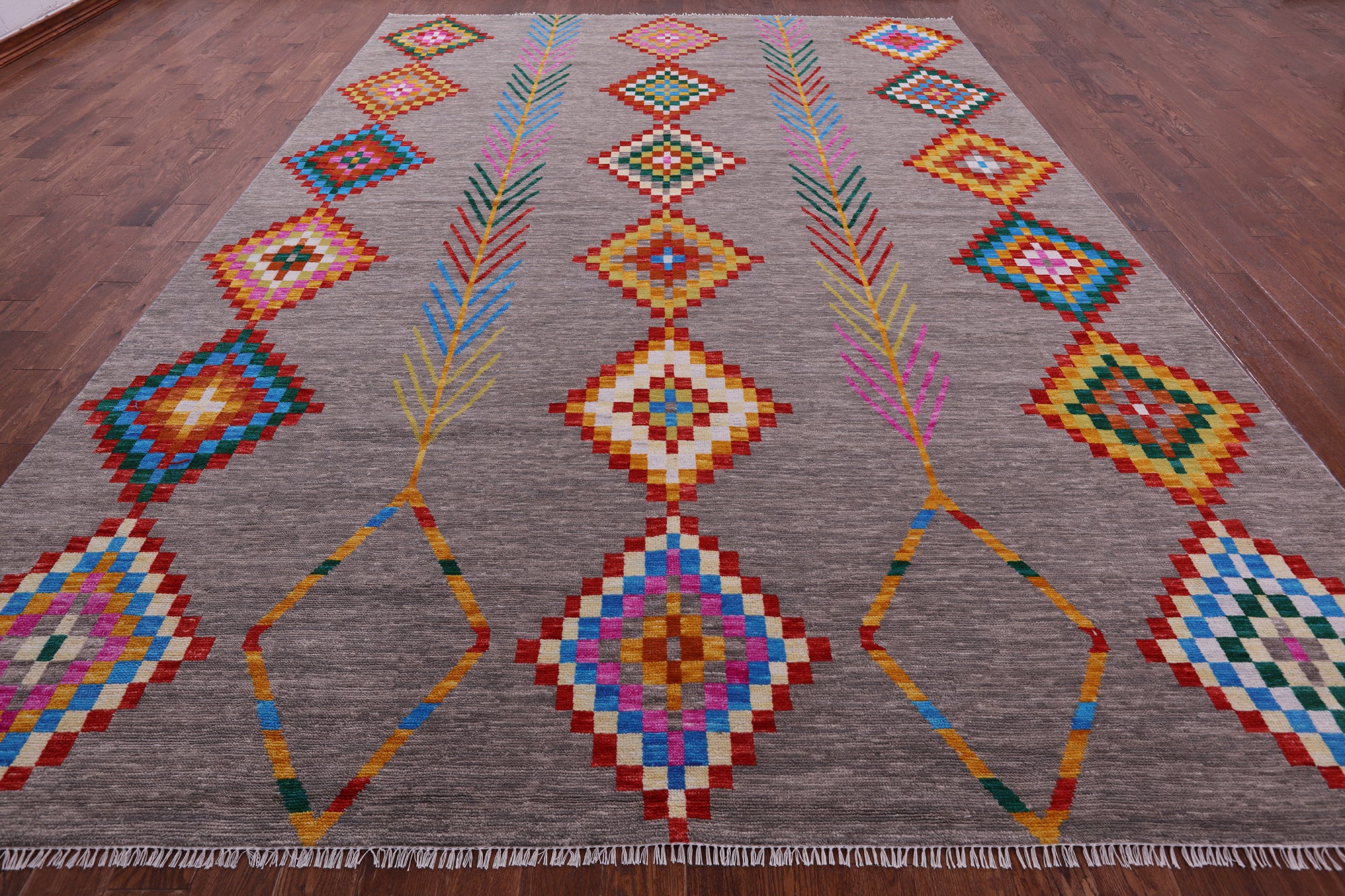 Grey Tribal Moroccan Hand Knotted Wool Rug - 10' 1" X 14' 2" - Golden Nile