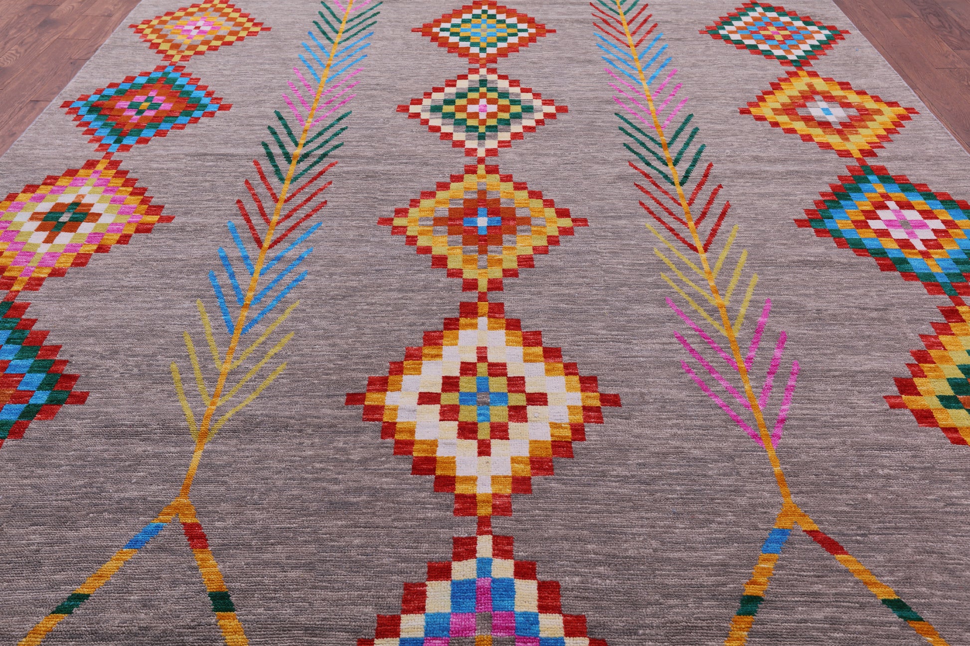 Grey Tribal Moroccan Hand Knotted Wool Rug - 10' 1" X 14' 2" - Golden Nile