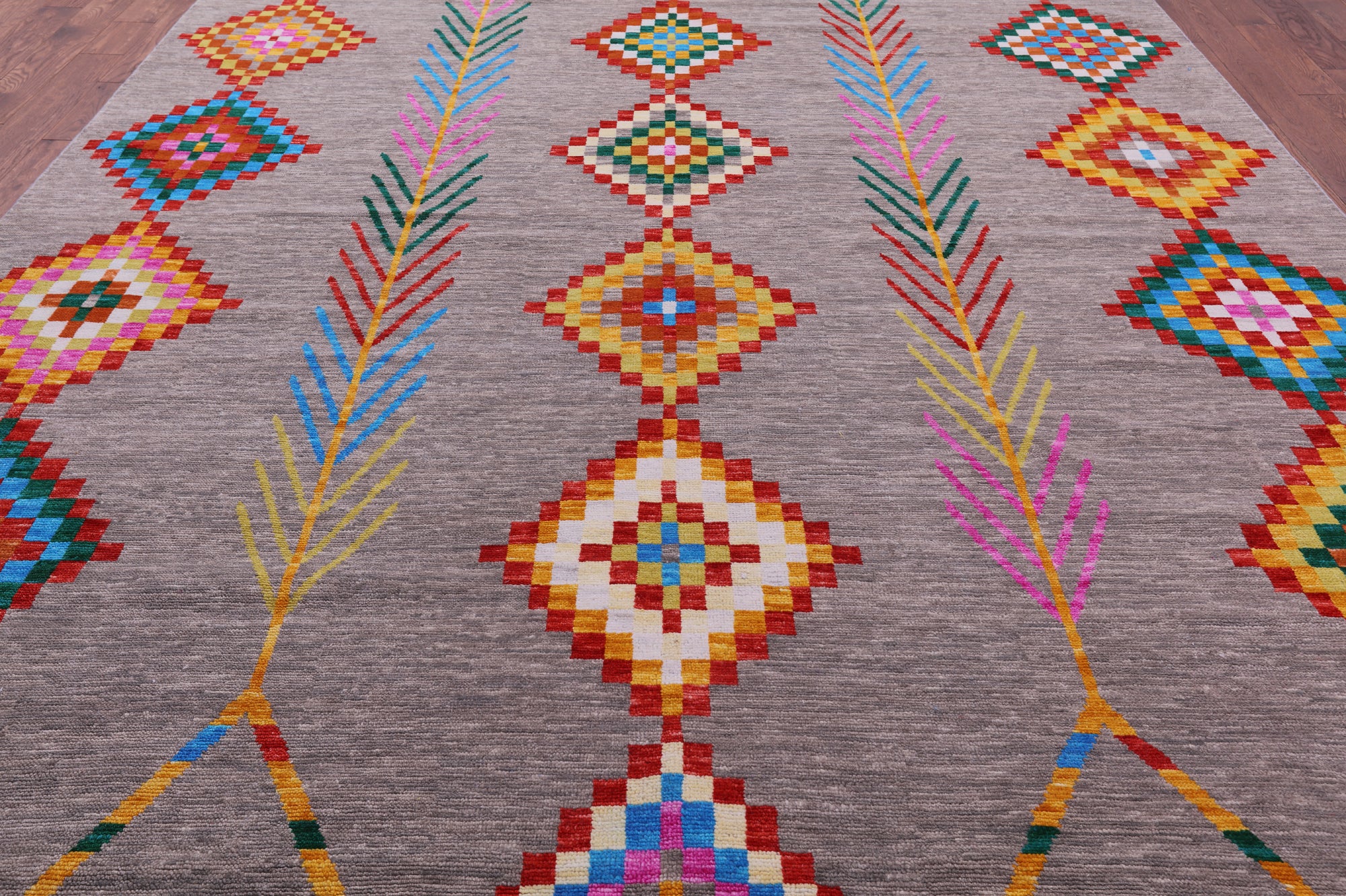 Grey Tribal Moroccan Hand Knotted Wool Rug - 10' 1" X 14' 2" - Golden Nile