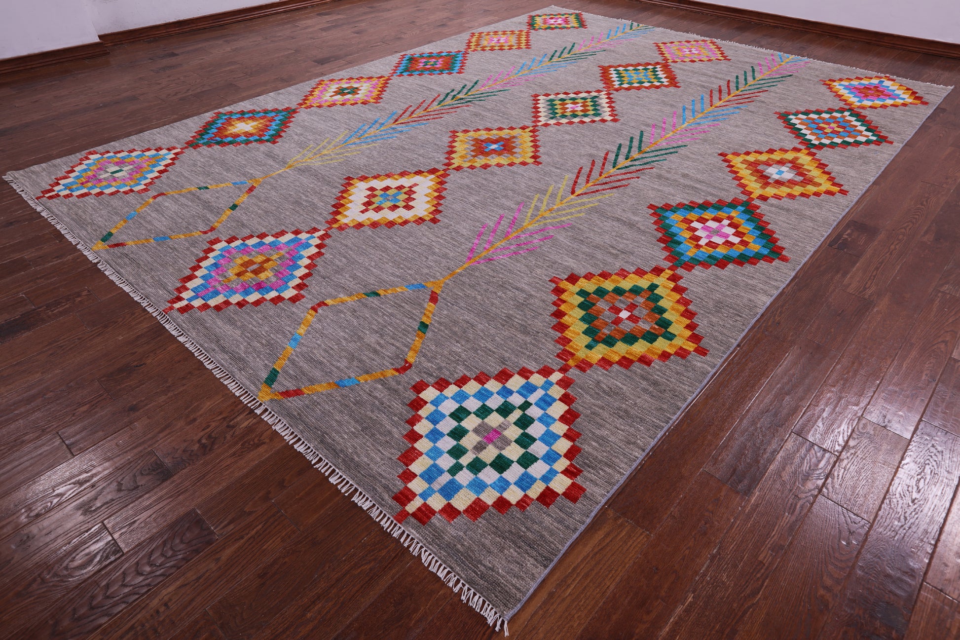 Grey Tribal Moroccan Hand Knotted Wool Rug - 10' 1" X 14' 2" - Golden Nile