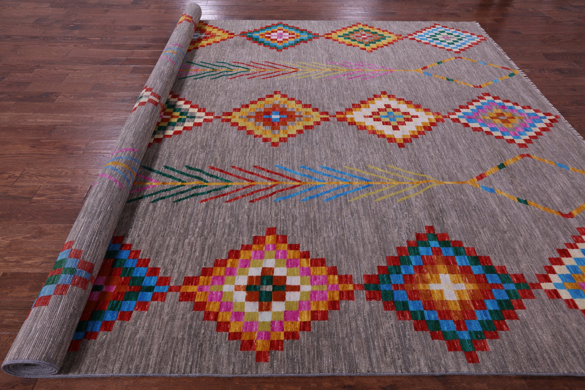 Grey Tribal Moroccan Hand Knotted Wool Rug - 10' 1" X 14' 2" - Golden Nile