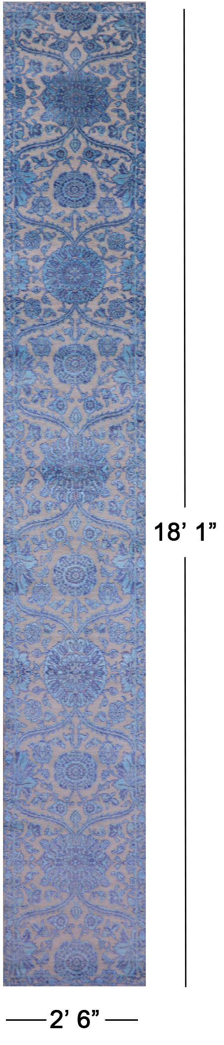 Grey Persian Tabriz Handmade Wool & Silk Runner Rug - 2' 6" X 18' 1" - Golden Nile