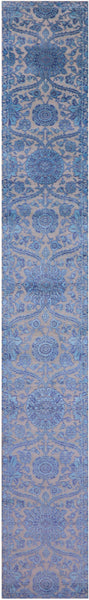 Grey Persian Tabriz Handmade Wool & Silk Runner Rug - 2' 6" X 18' 1" - Golden Nile
