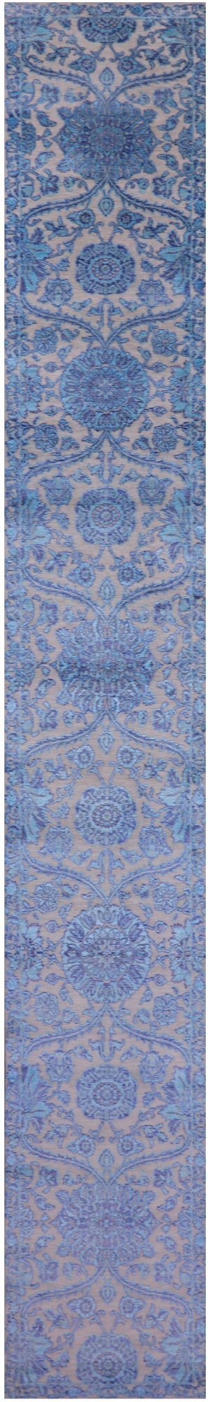 Grey Persian Tabriz Handmade Wool & Silk Runner Rug - 2' 6" X 18' 1" - Golden Nile