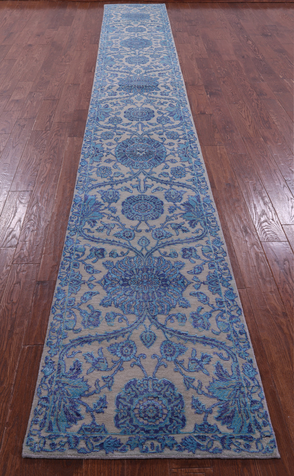 Grey Persian Tabriz Handmade Wool & Silk Runner Rug - 2' 6" X 18' 1" - Golden Nile