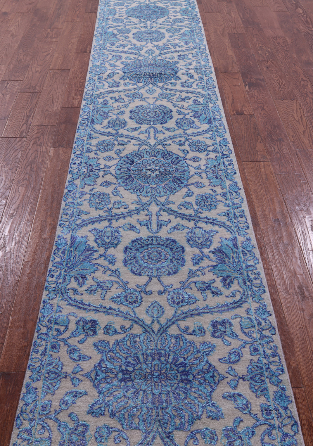 Grey Persian Tabriz Handmade Wool & Silk Runner Rug - 2' 6" X 18' 1" - Golden Nile