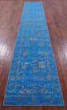 Blue Persian Tabriz Hand Knotted Wool & Silk Runner Rug - 2' 7" X 14' 8" - Golden Nile