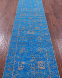 Blue Persian Tabriz Hand Knotted Wool & Silk Runner Rug - 2' 7" X 14' 8" - Golden Nile