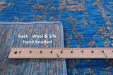 Blue Persian Tabriz Hand Knotted Wool & Silk Runner Rug - 2' 7" X 14' 8" - Golden Nile