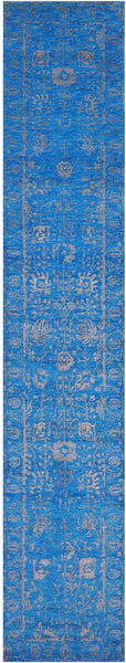 Blue Persian Tabriz Hand Knotted Wool & Silk Runner Rug - 2' 7" X 14' 8" - Golden Nile