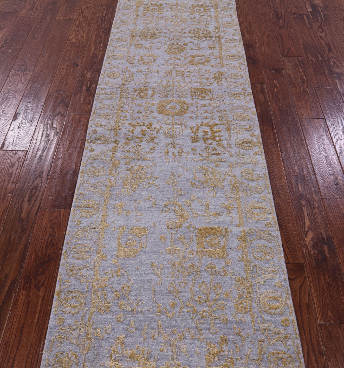 Grey Persian Tabriz Hand Knotted Wool & Silk Runner Rug - 2' 8" X 11' 11" - Golden Nile