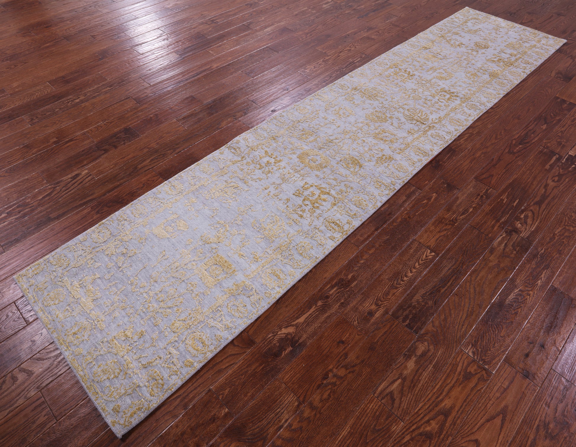 Grey Persian Tabriz Hand Knotted Wool & Silk Runner Rug - 2' 8" X 11' 11" - Golden Nile