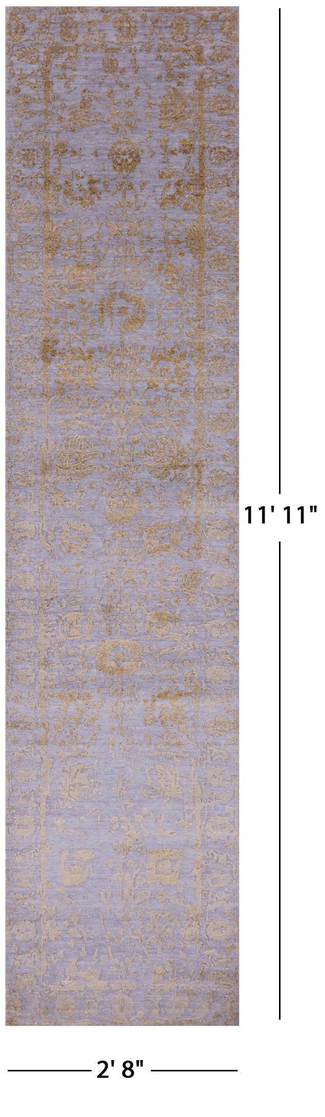 Grey Persian Tabriz Hand Knotted Wool & Silk Runner Rug - 2' 8" X 11' 11" - Golden Nile