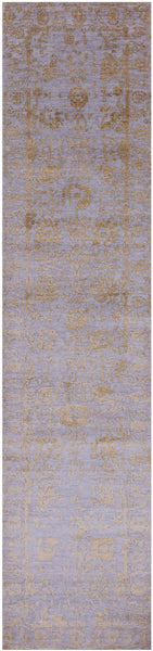 Grey Persian Tabriz Hand Knotted Wool & Silk Runner Rug - 2' 8" X 11' 11" - Golden Nile