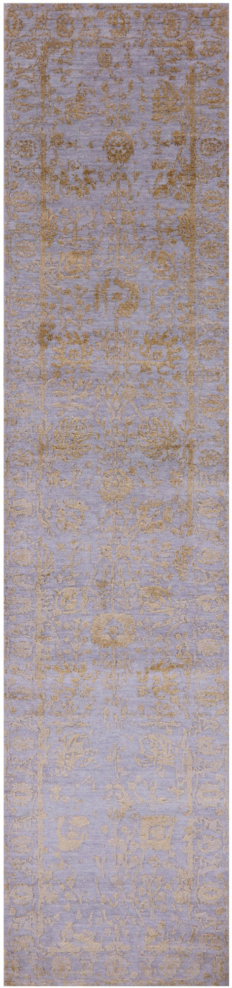 Grey Persian Tabriz Hand Knotted Wool & Silk Runner Rug - 2' 8" X 11' 11" - Golden Nile