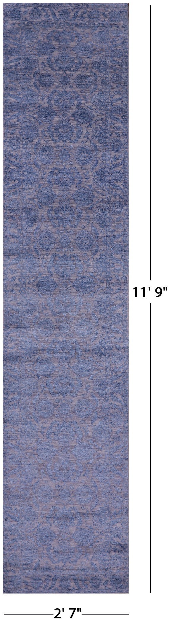 Grey Persian Tabriz Handmade Wool & Silk Runner Rug - 2' 7" X 11' 9" - Golden Nile